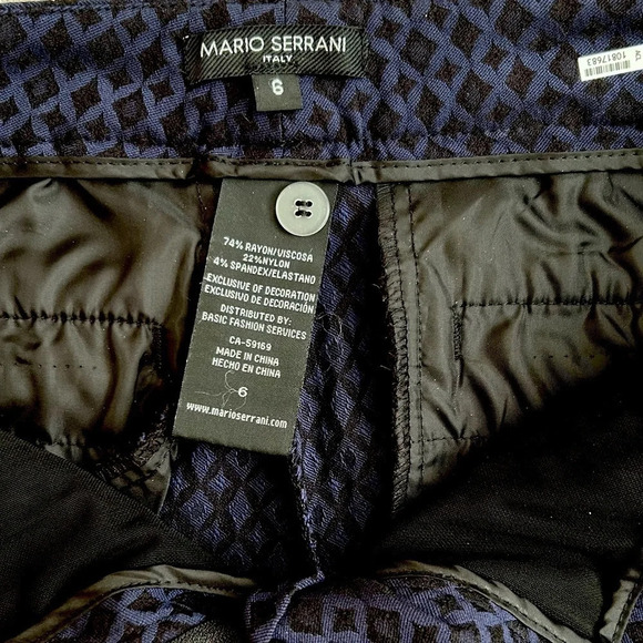 Mario Serrano Women's Diamond Pattern Black & Blue Dress Pants Size 6 - Picture 5 of 8